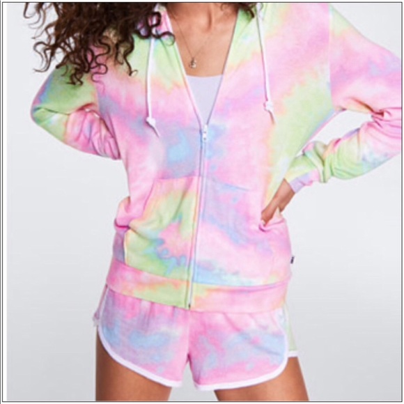 VS PINK TIE DYE COZY HOODIE & SLEEP SHORT BOXERS - Picture 4 of 8
